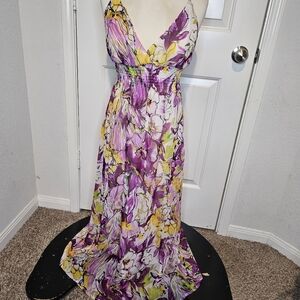​Oh So Cool Purple Floral Smocked Maxi Dress Boho Cottagecore Large